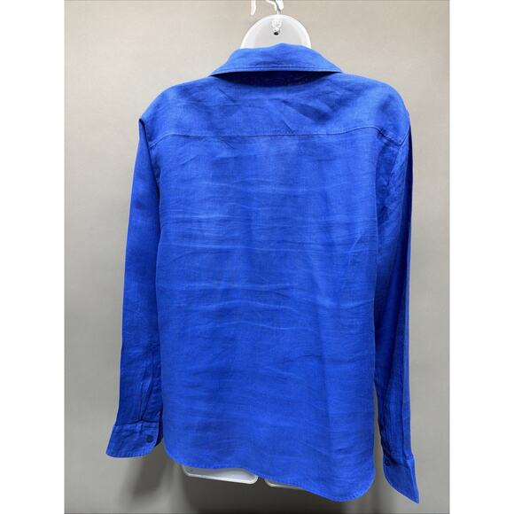 MASSIMO DUTTI Flowy 100% Linen Solid Blue Button Up Shirt Casual Formal Career M - Picture 2 of 7